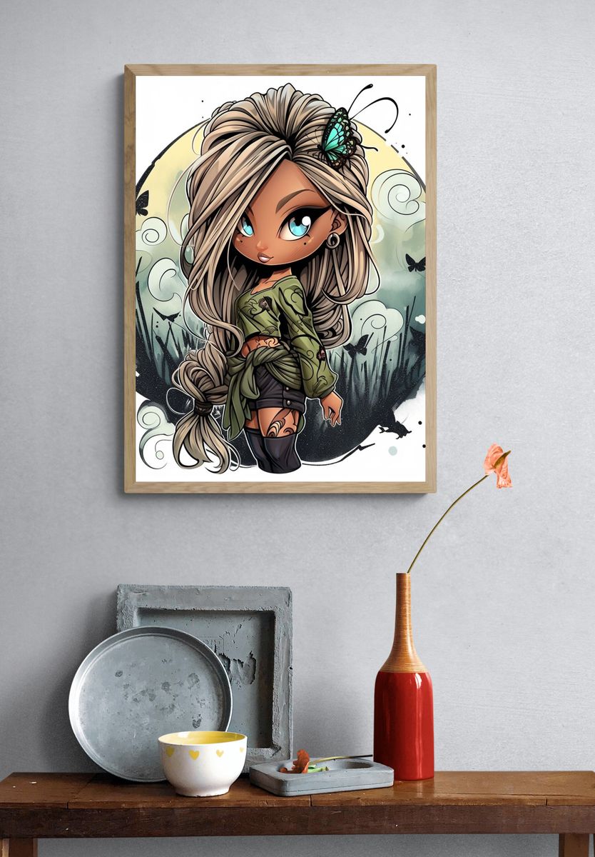 Butterfly Girl Illustration Poster. — room view 3