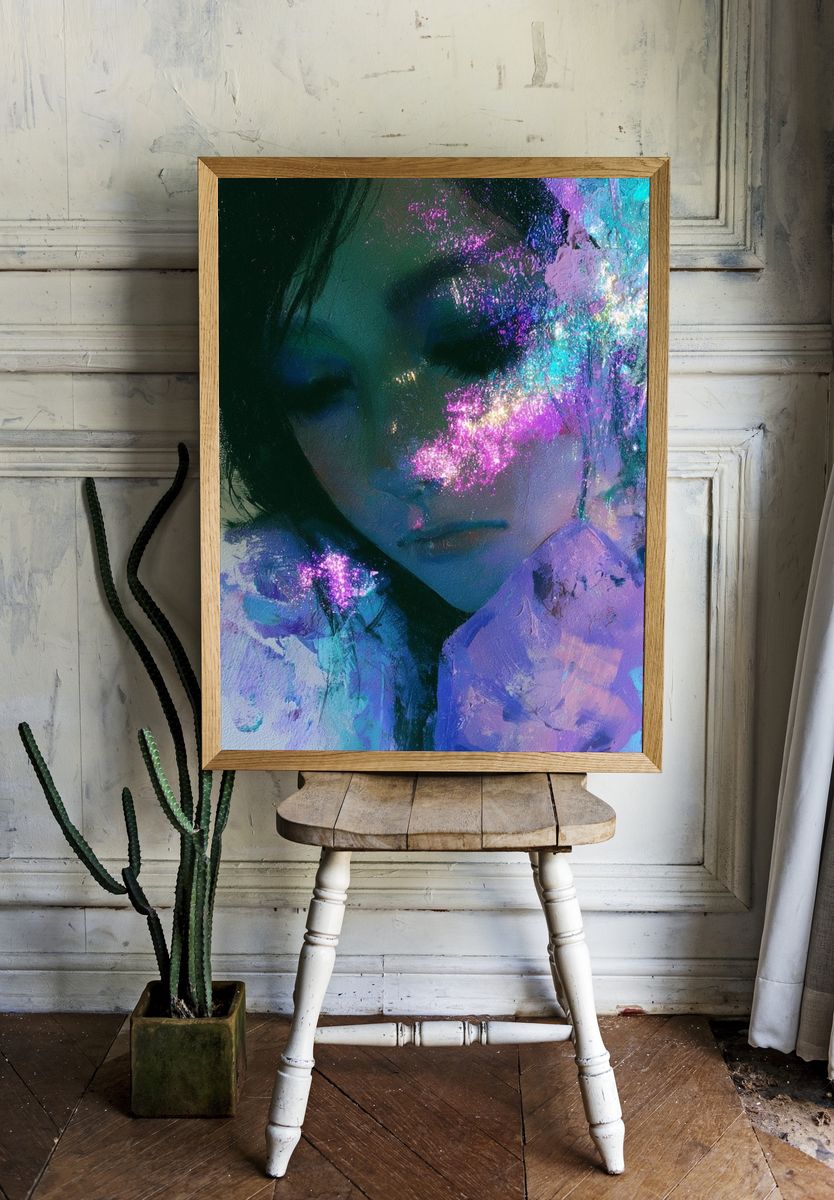 Dreamy Neon Portrait Print. — room view 1