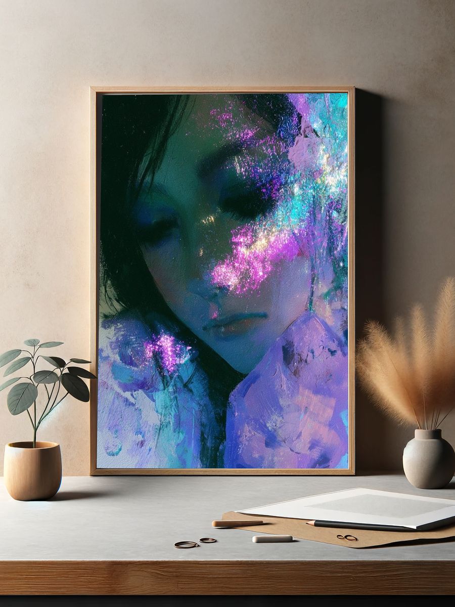Dreamy Neon Portrait Print. — room view 2