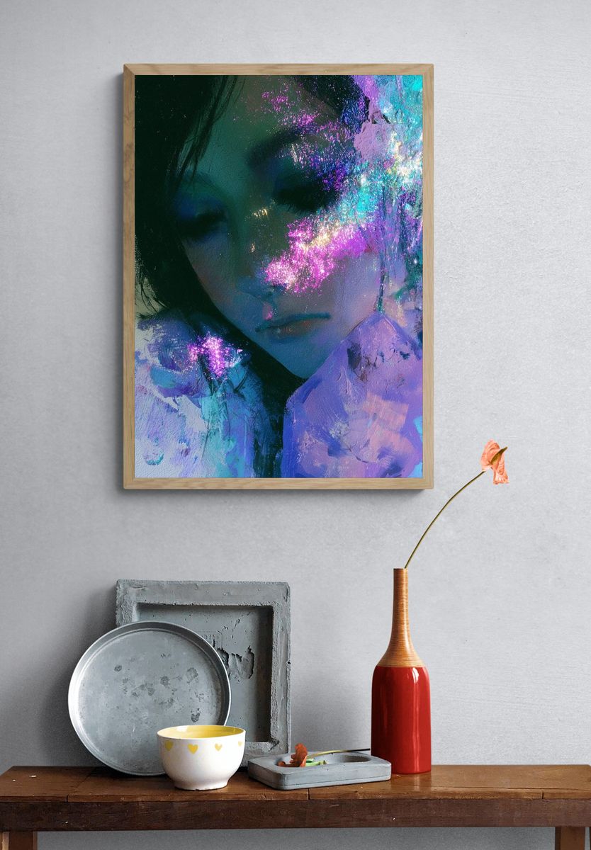 Dreamy Neon Portrait Print. — room view 3