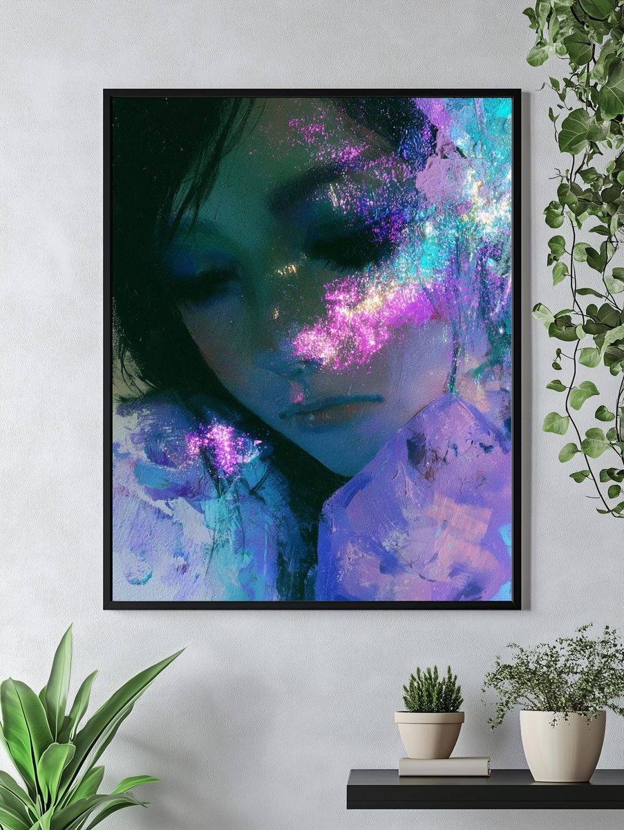 Dreamy Neon Portrait Print. — room view 4