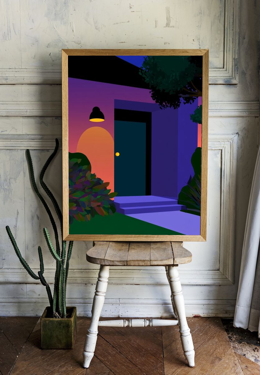 Midnight Garden House Illustration Poster. — room view 1