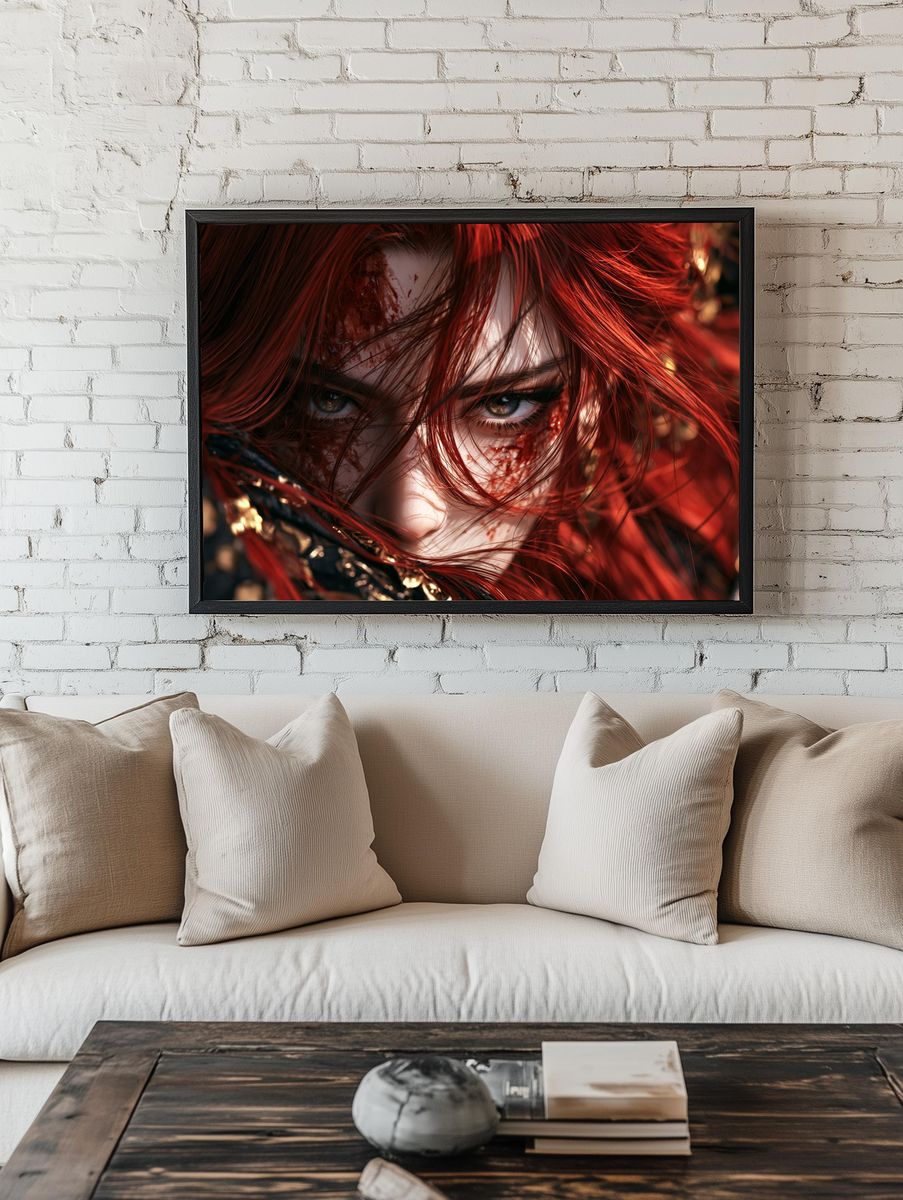 Red-Haired Warrior Portrait Print. room preview