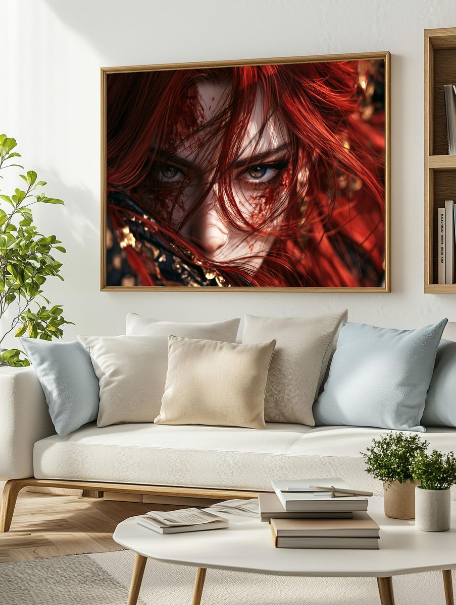 Red-Haired Warrior Portrait Print. — room view 2