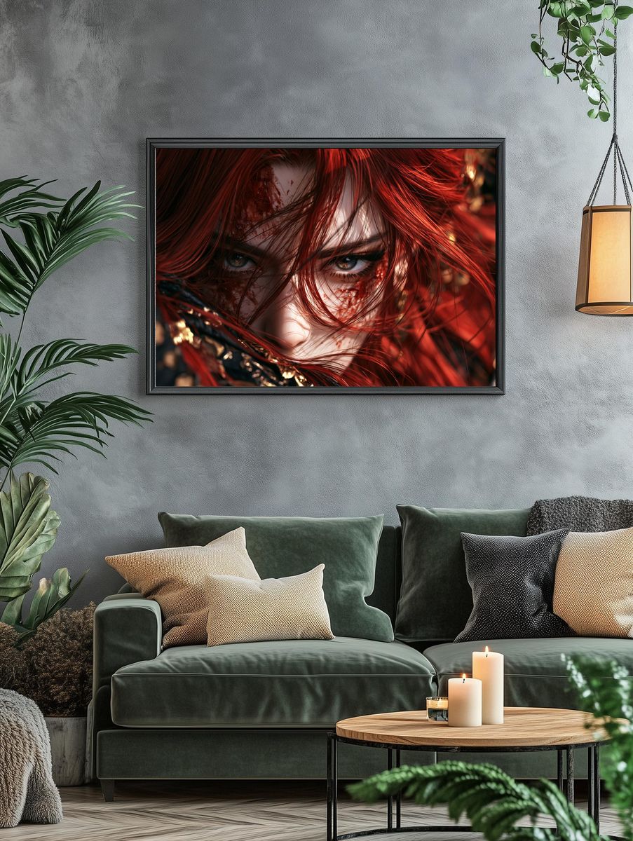 Red-Haired Warrior Portrait Print. — room view 4