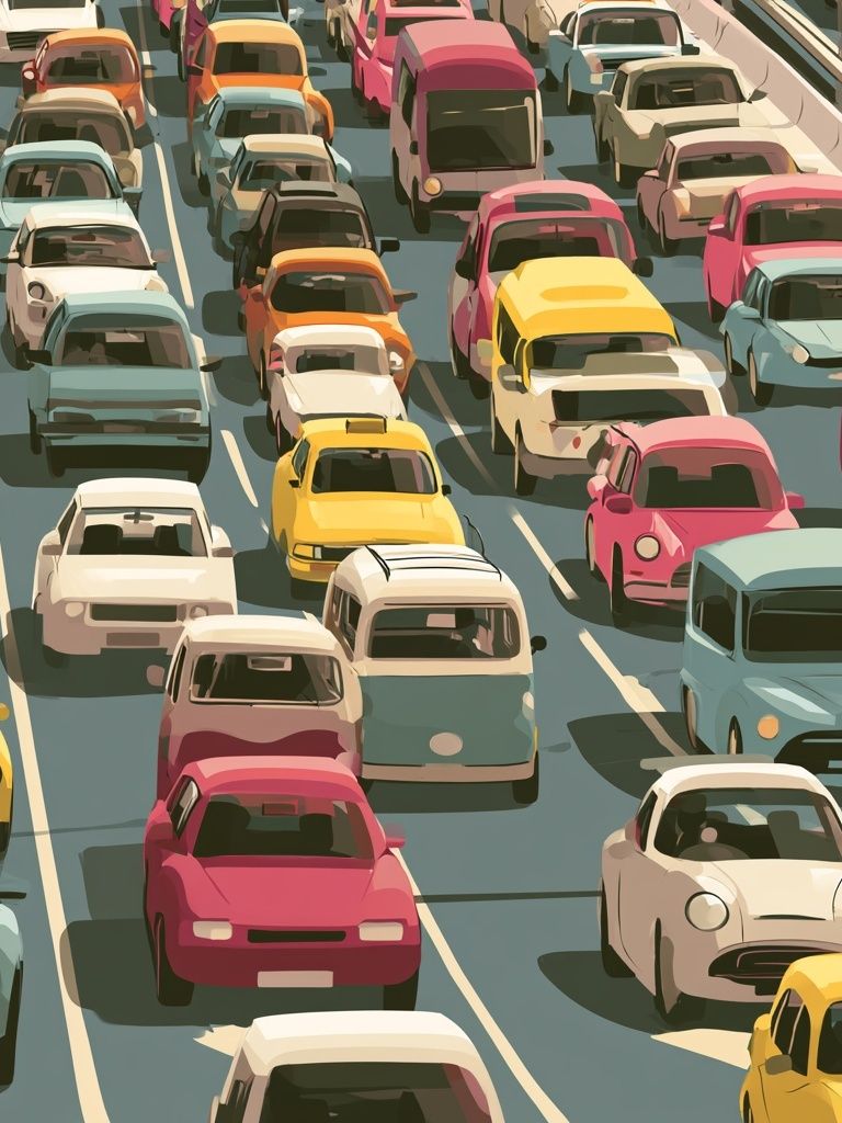 Colorful Traffic Jam Illustration Poster. poster detail
