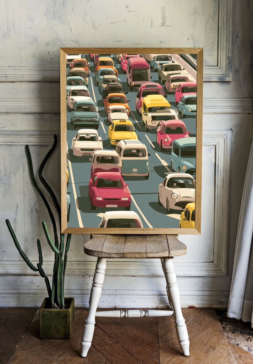 Colorful Traffic Jam Illustration Poster. — room view 1