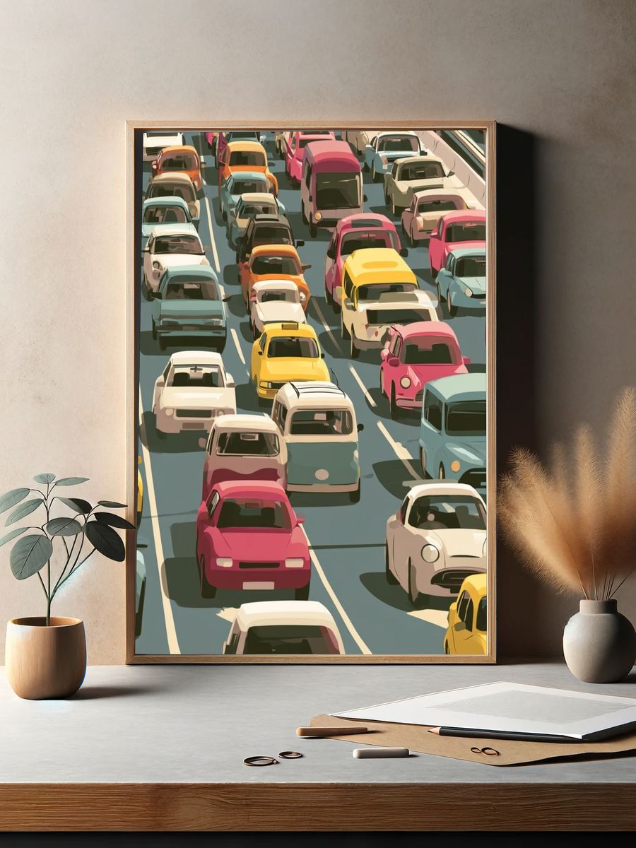 Colorful Traffic Jam Illustration Poster. — room view 2