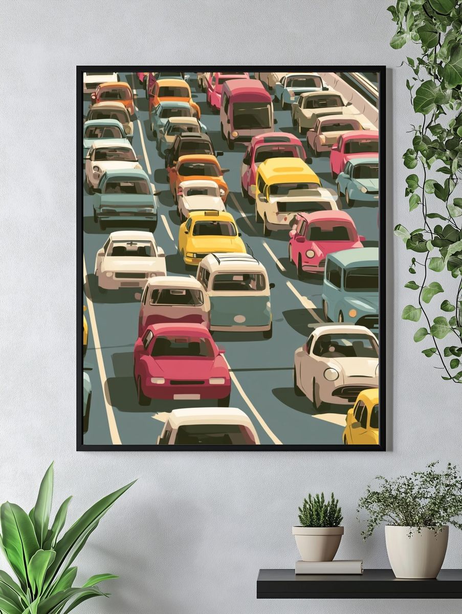 Colorful Traffic Jam Illustration Poster. — room view 4
