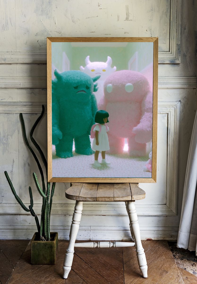 Dreamy Monster Hallway Illustration Poster. room preview
