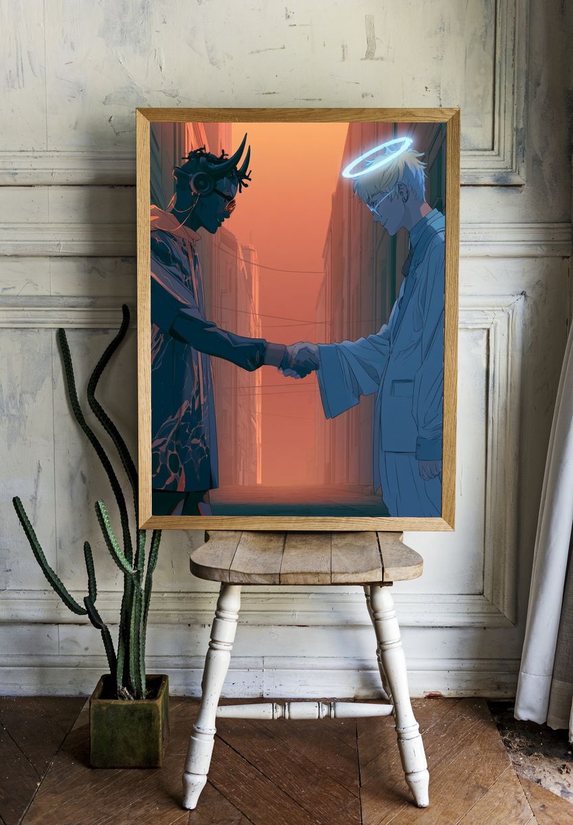 Haloed Rivals Digital Art Poster. — room view 1