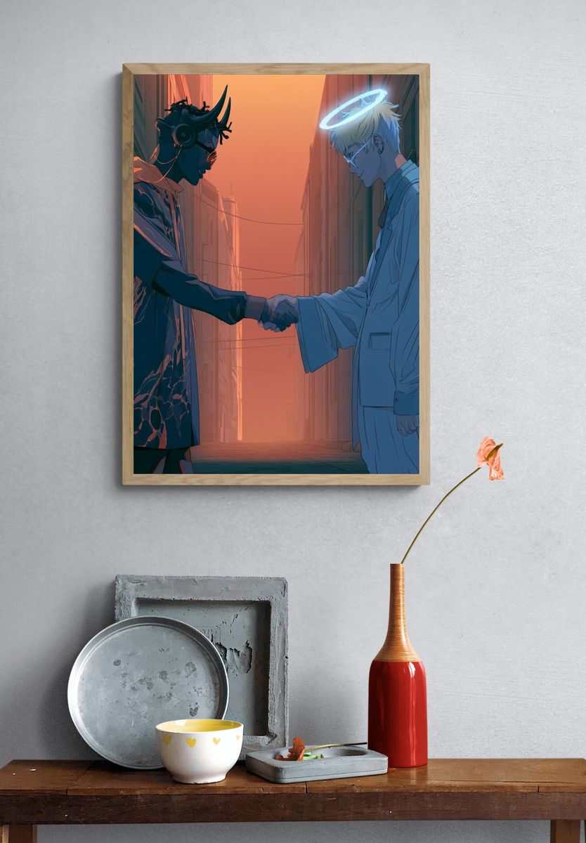 Haloed Rivals Digital Art Poster. — room view 3