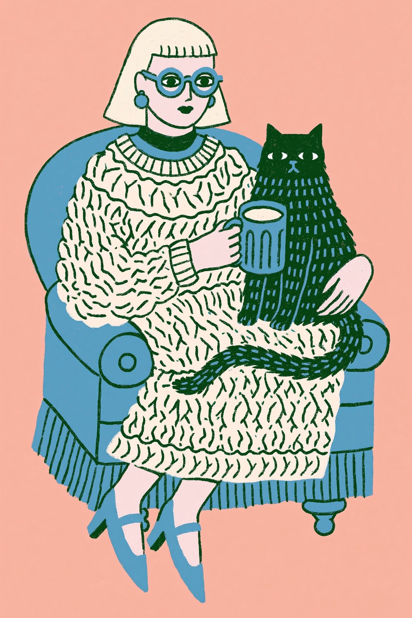 Cat Lady Illustration Poster. poster — illustration art