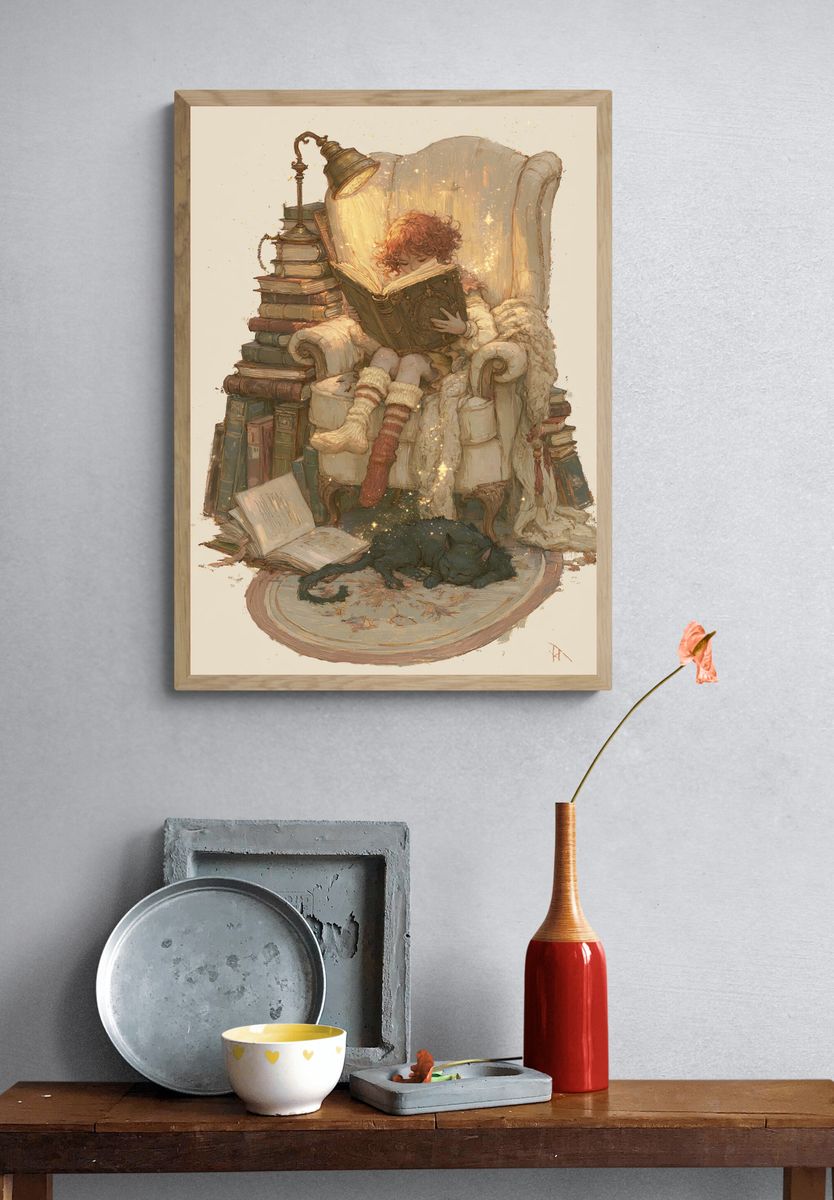 Cozy Reading Nook Illustration Poster. — room view 3