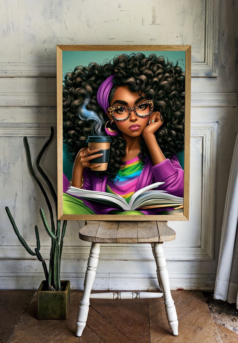 Stylish Reading Woman Illustration Poster. room preview