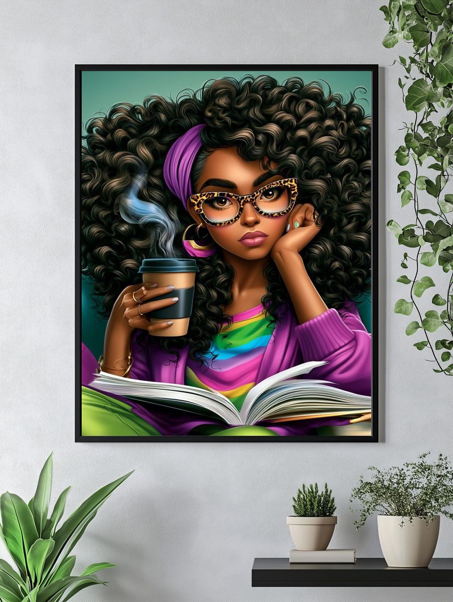 Stylish Reading Woman Illustration Poster. — room view 4