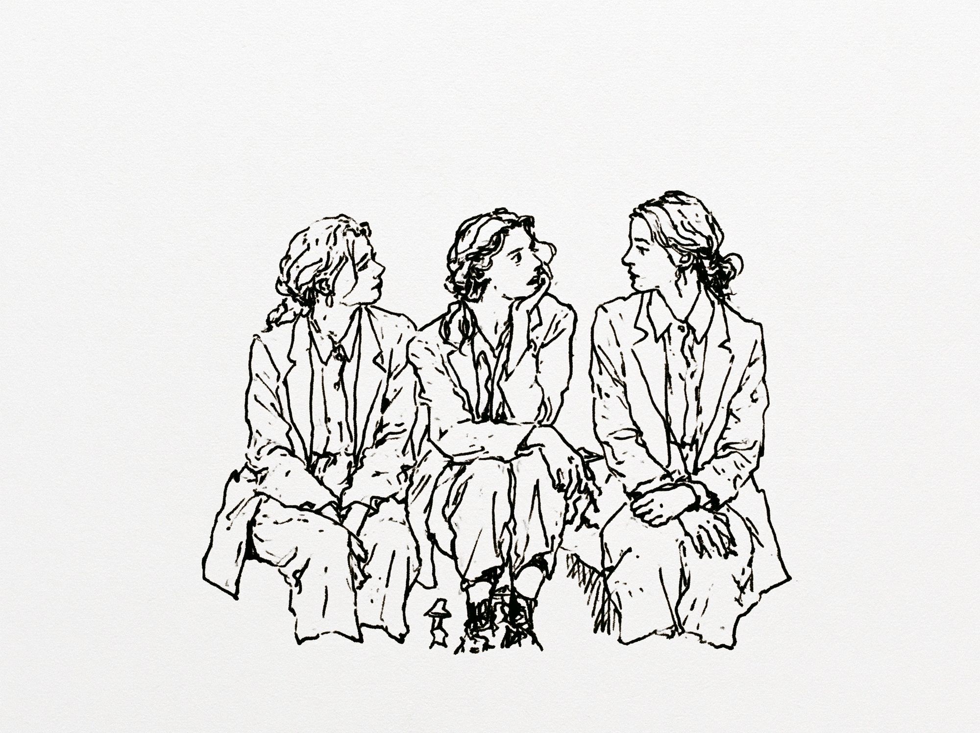 Three Women Line Art Poster. poster — illustration art