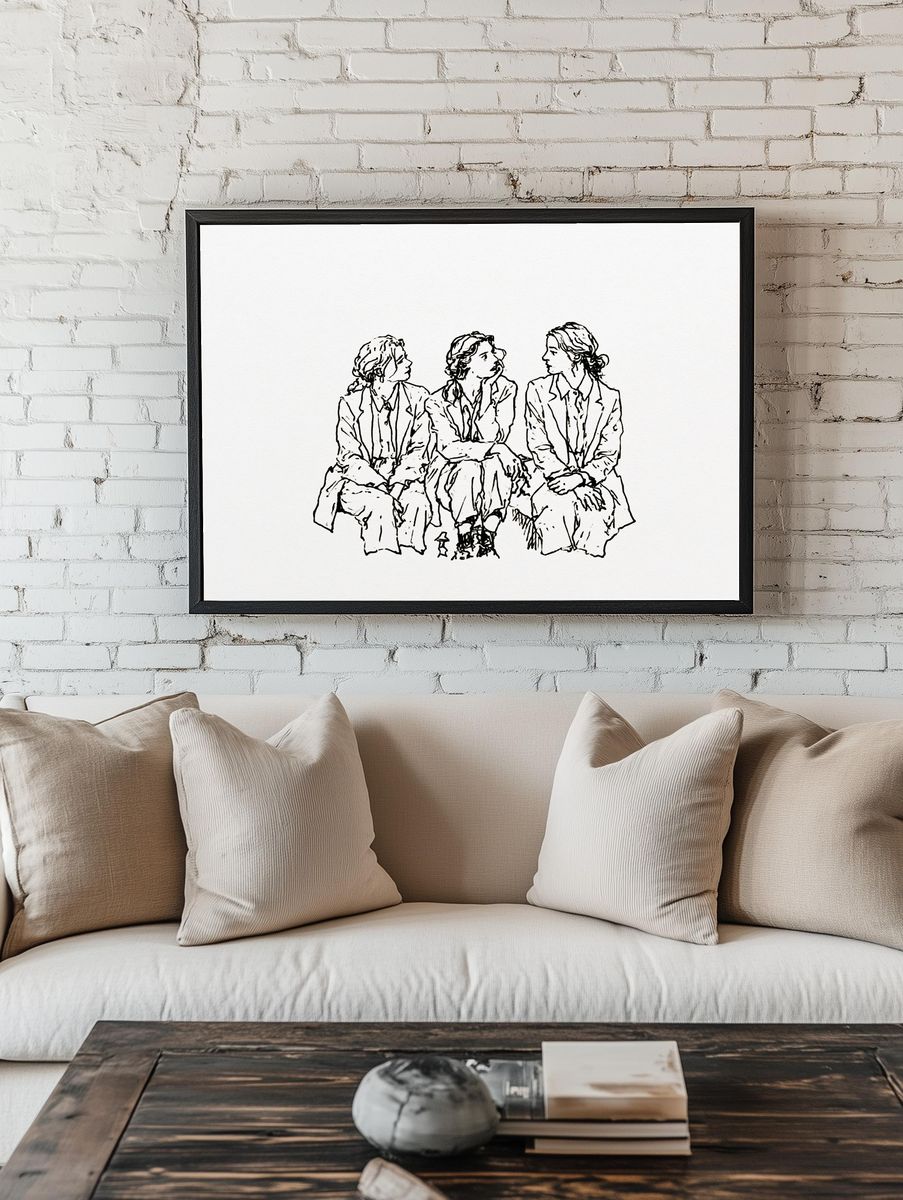 Three Women Line Art Poster. — room view 1