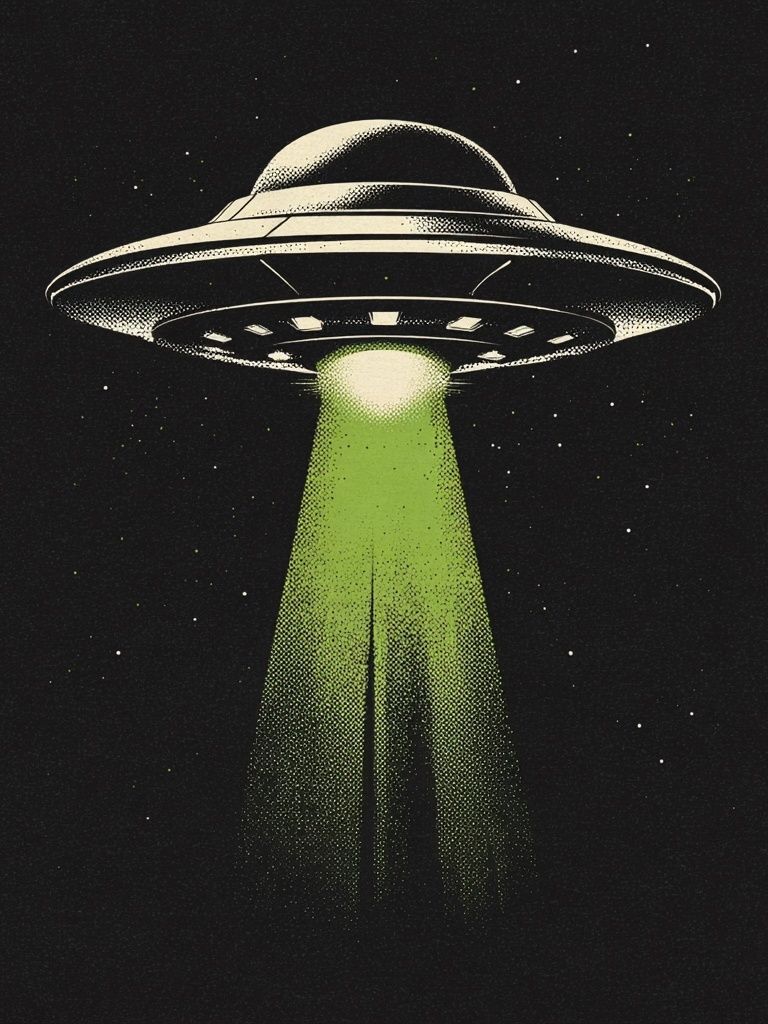 UFO Beam Retro Illustration Poster. poster — illustration art
