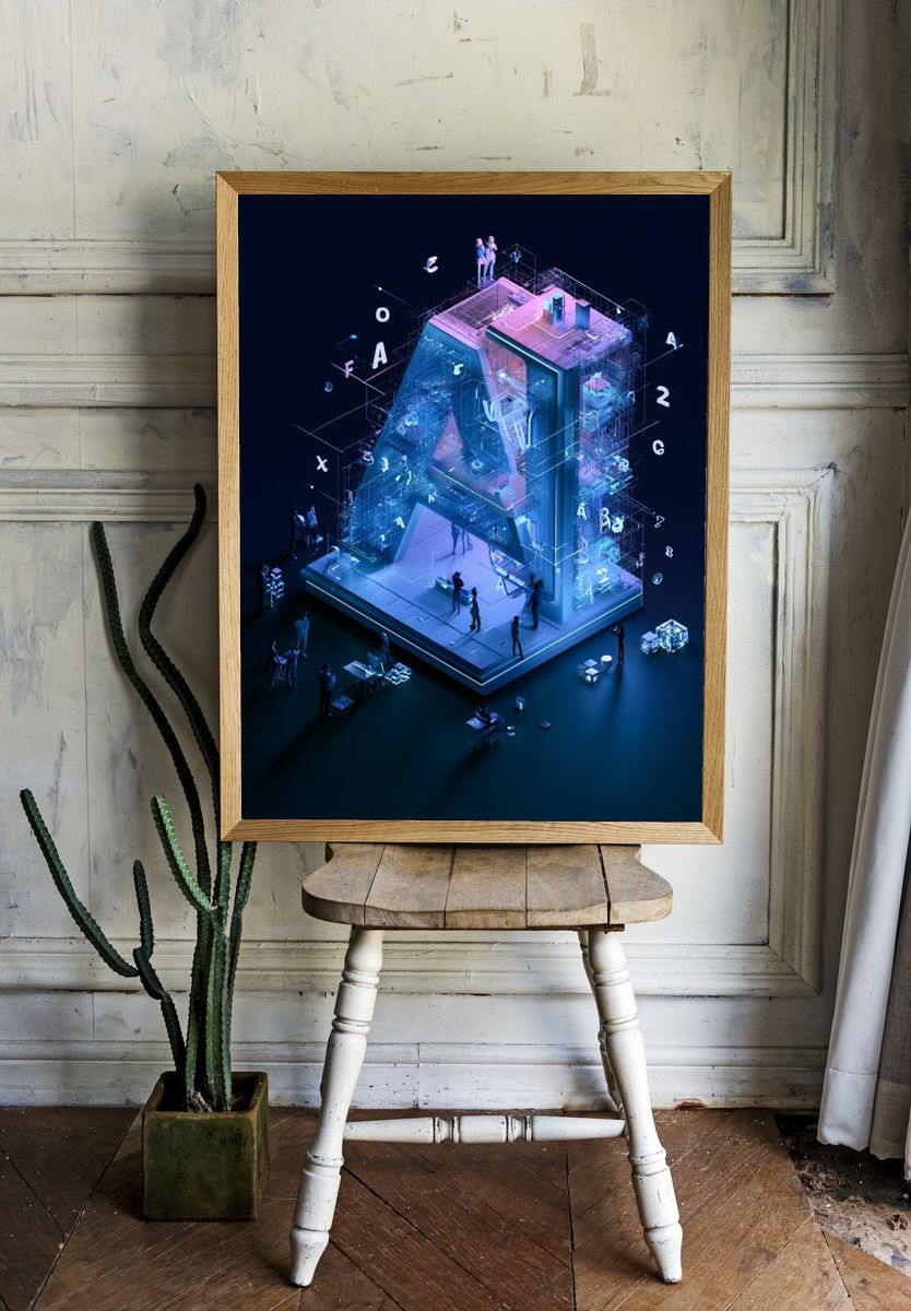 Futuristic Letter A Digital Art Poster. room preview