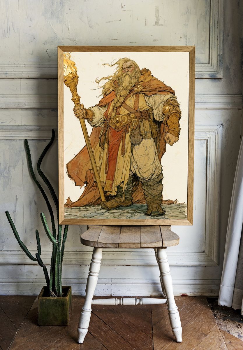 Fantasy Wizard Illustration Poster. — room view 1