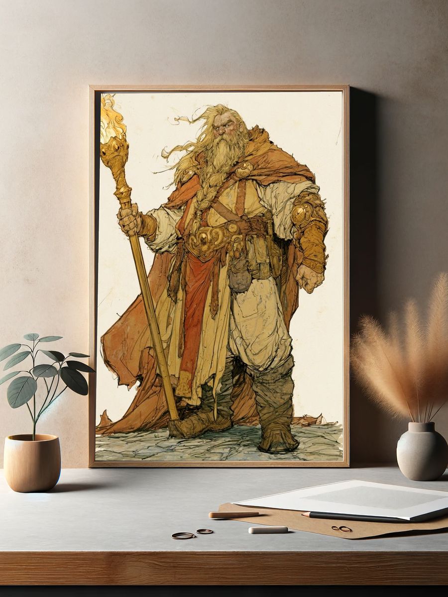 Fantasy Wizard Illustration Poster. — room view 2