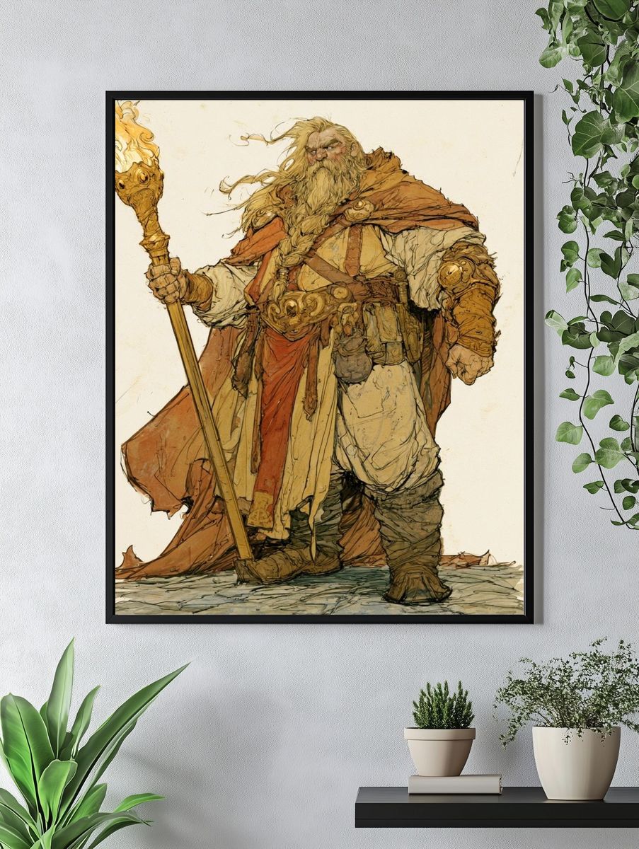 Fantasy Wizard Illustration Poster. — room view 4