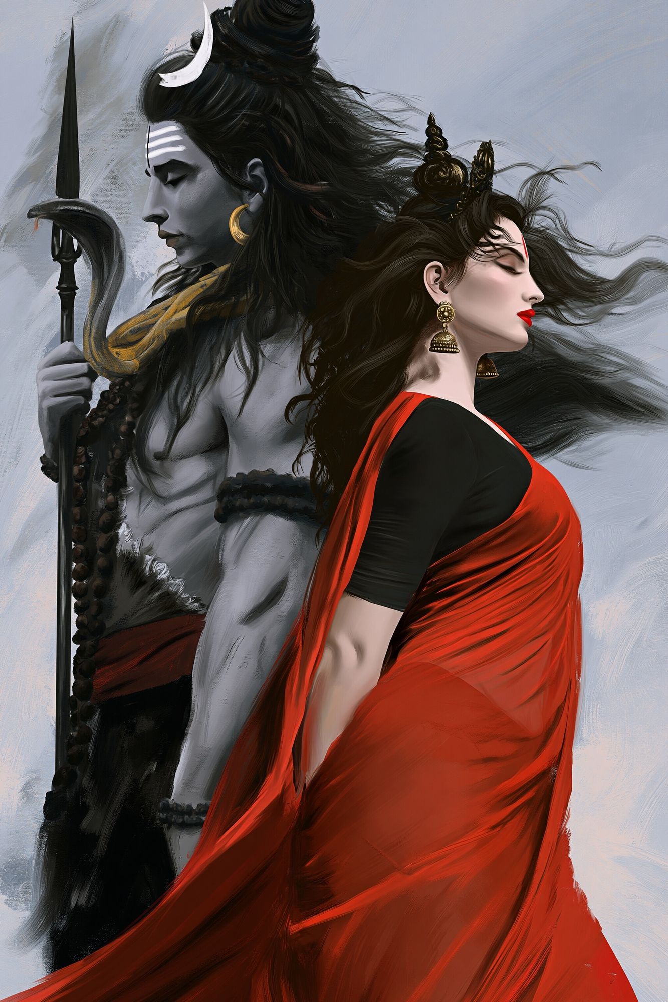 Shiva and Parvati Digital Art Poster. poster detail