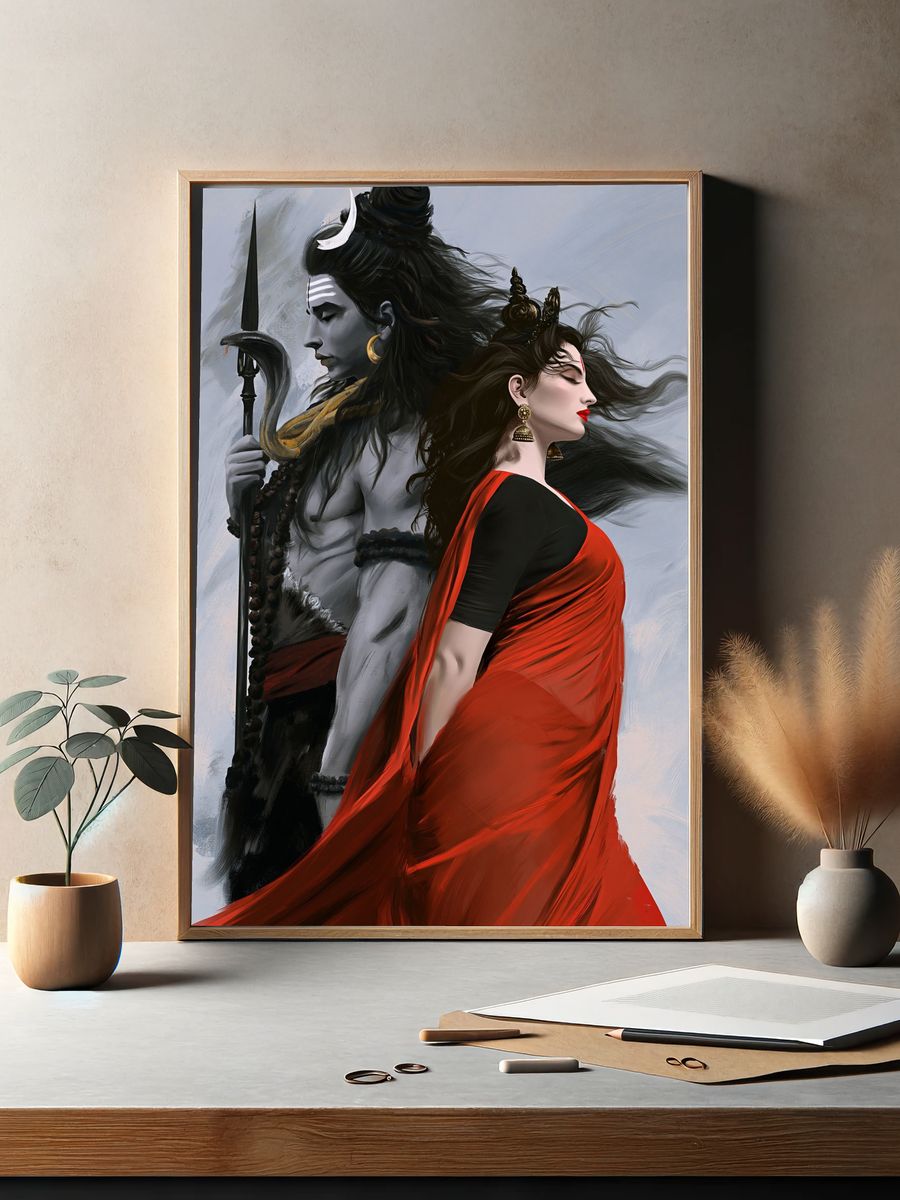 Shiva and Parvati Digital Art Poster. — room view 2