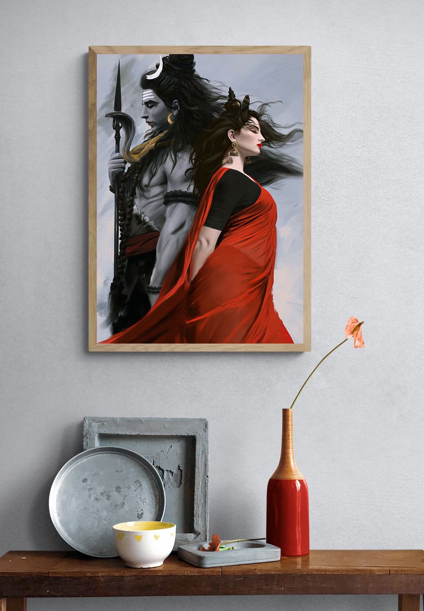 Shiva and Parvati Digital Art Poster. — room view 3