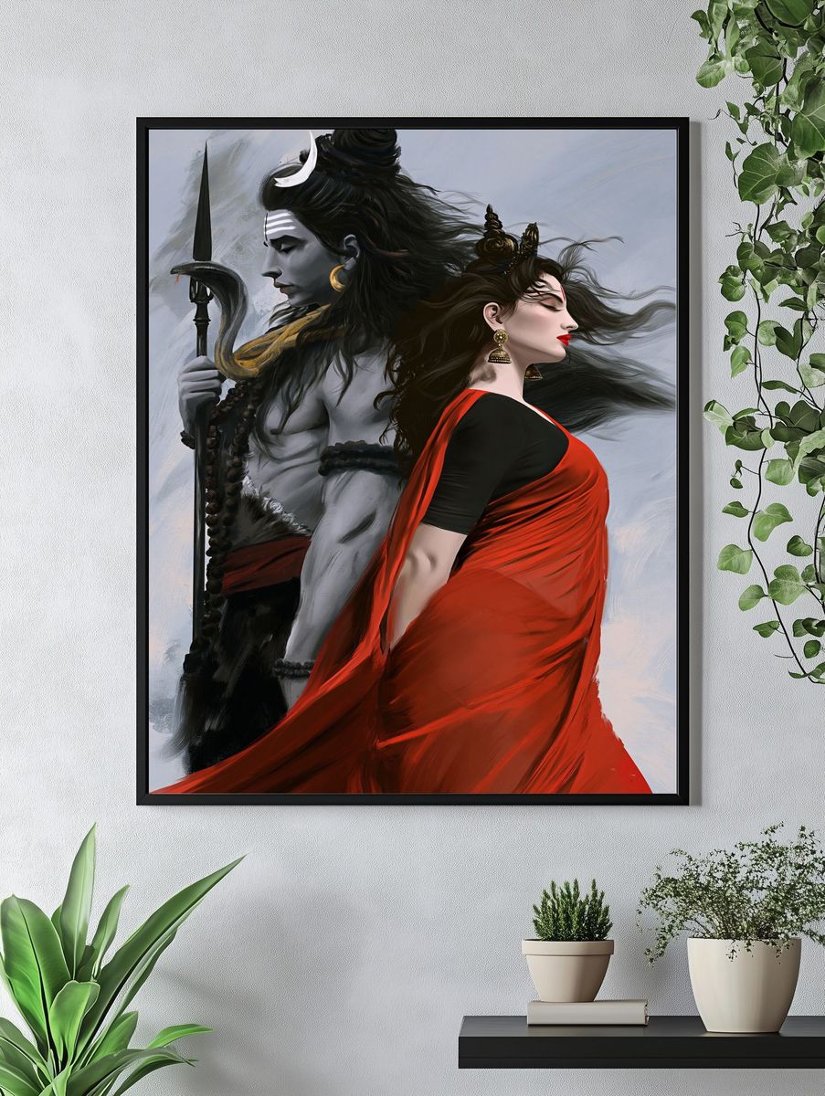 Shiva and Parvati Digital Art Poster. — room view 4