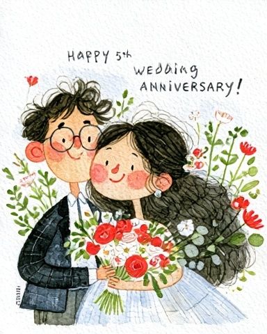 Happy 5th Wedding Anniversary Illustration Poster. poster — illustration art