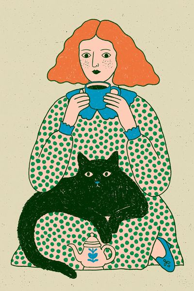 Woman with Cat Illustration Poster. poster