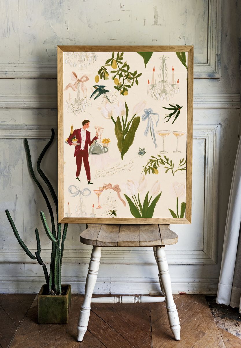 Garden Cocktail Illustration Poster. — room view 1