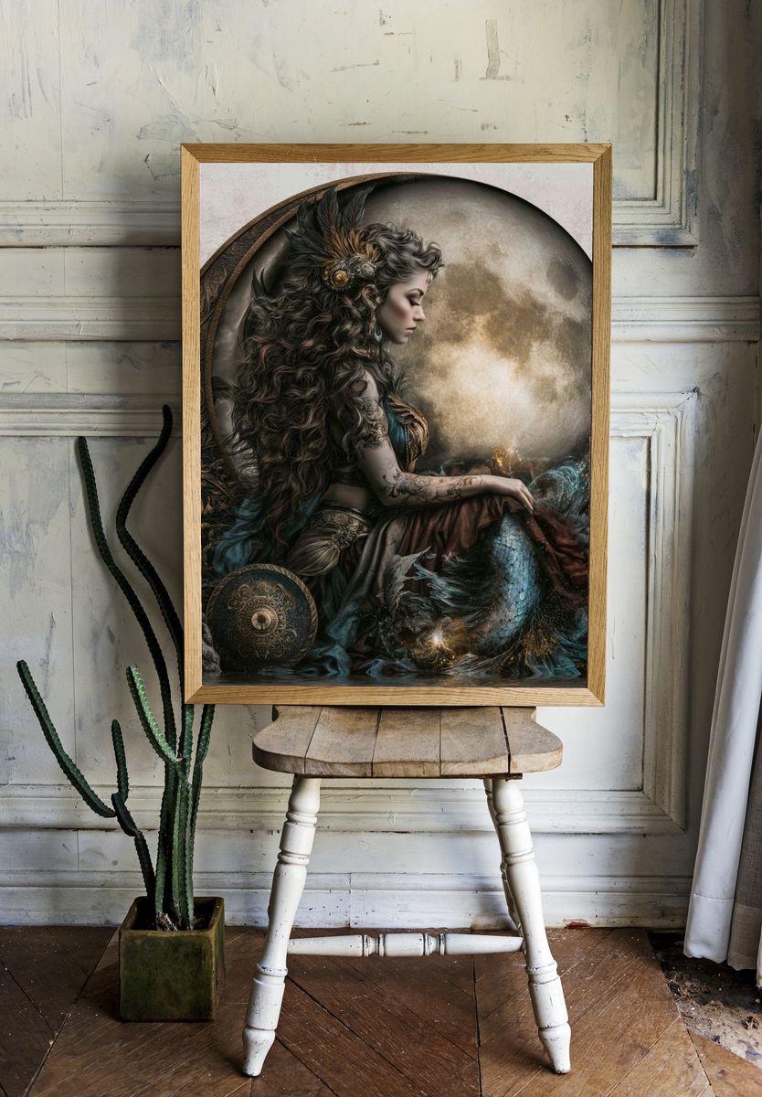 Mystic Mermaid Portrait Print. — room view 1