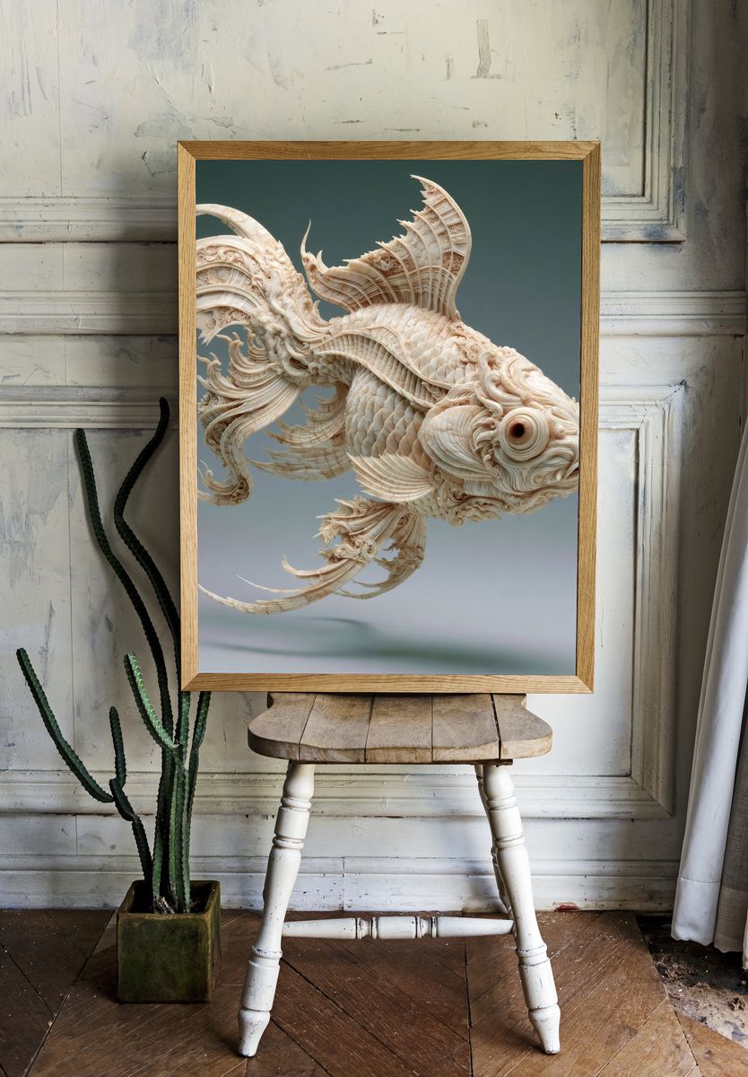 Ornate Koi Fish Illustration Poster. — room view 1