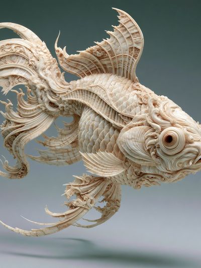 Ornate Koi Fish Illustration Poster. poster