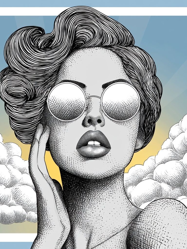 Surreal Woman in Sunglasses Print. poster — illustration art