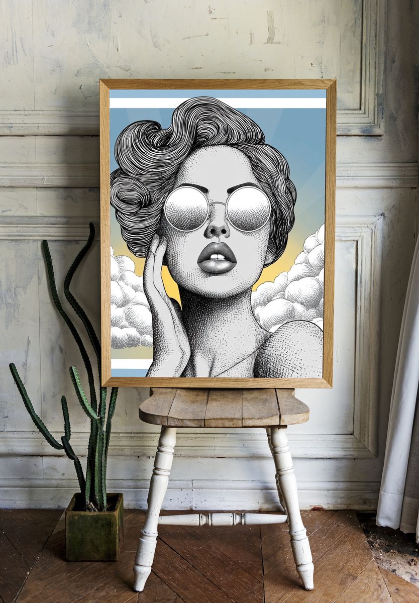 Surreal Woman in Sunglasses Print. — room view 1