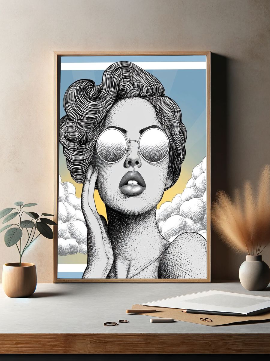 Surreal Woman in Sunglasses Print. — room view 2