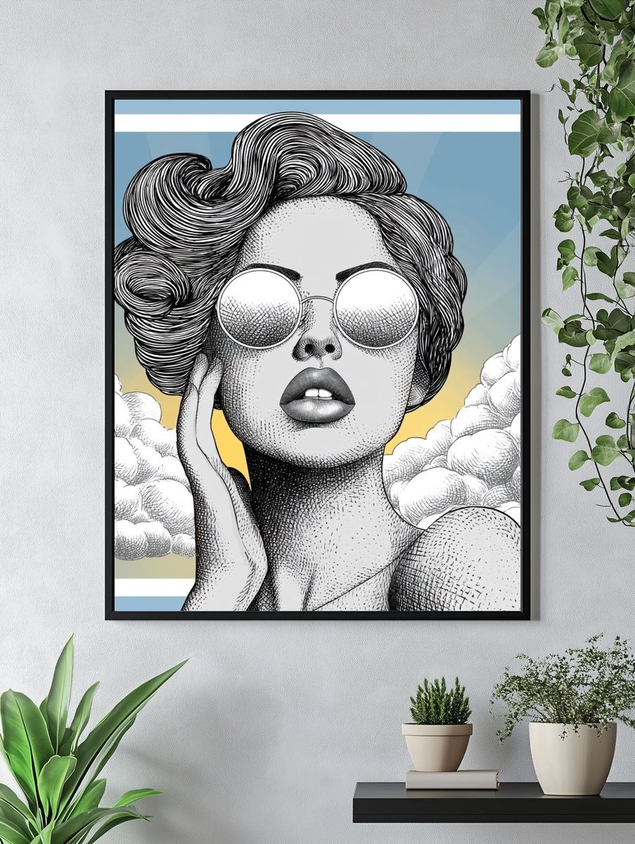 Surreal Woman in Sunglasses Print. — room view 4