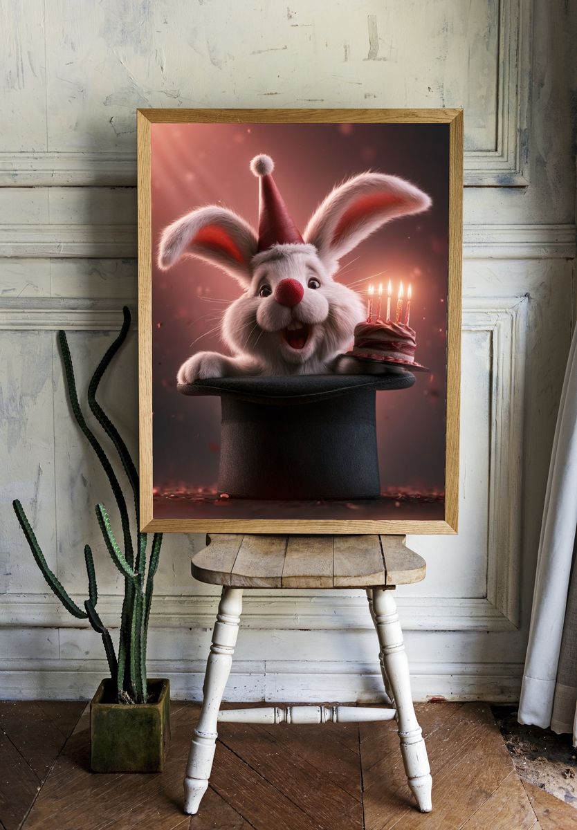 Birthday Bunny Magic Illustration Poster. room preview
