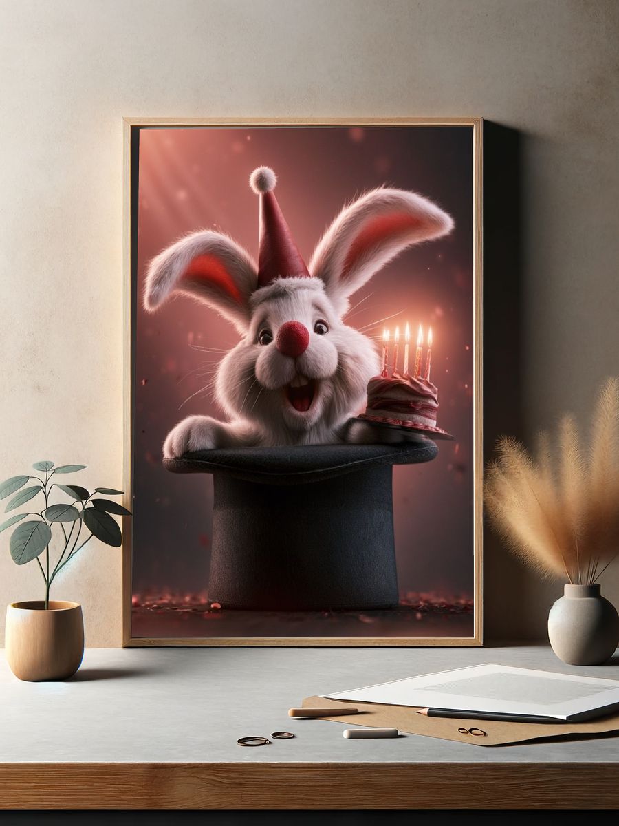 Birthday Bunny Magic Illustration Poster. — room view 2