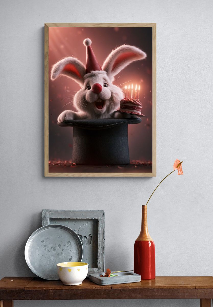 Birthday Bunny Magic Illustration Poster. — room view 3