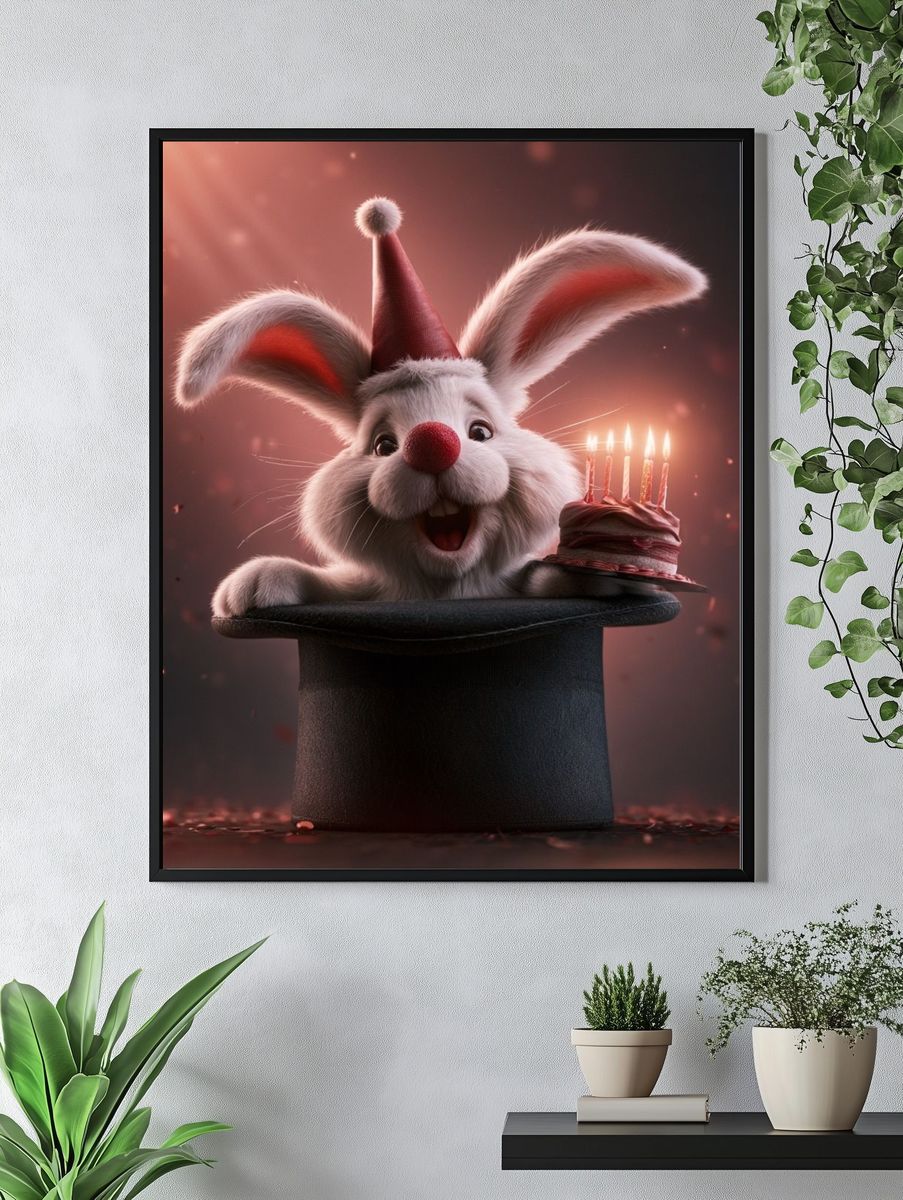 Birthday Bunny Magic Illustration Poster. — room view 4