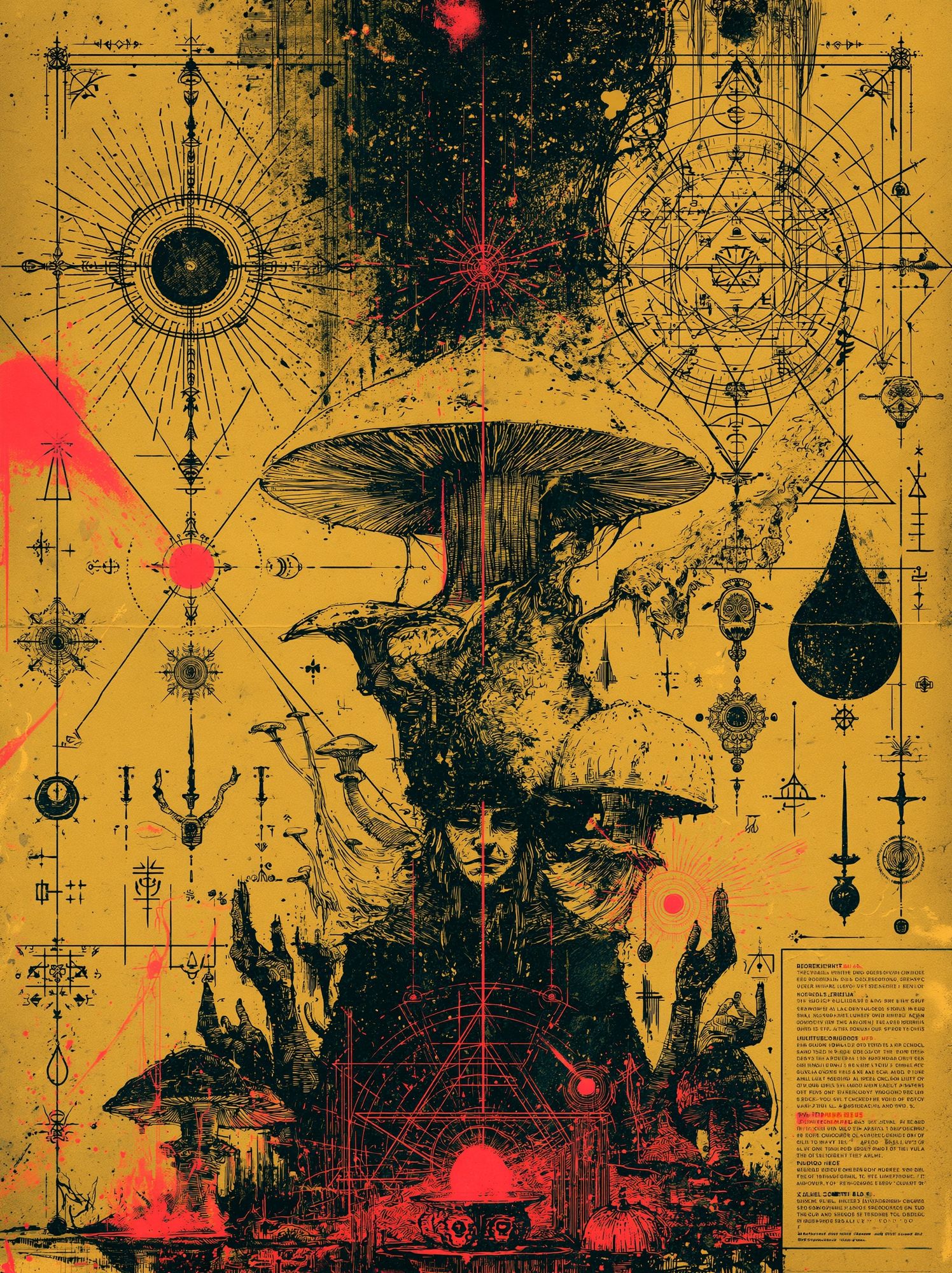 Surreal Mushroom Alchemy Print. poster detail