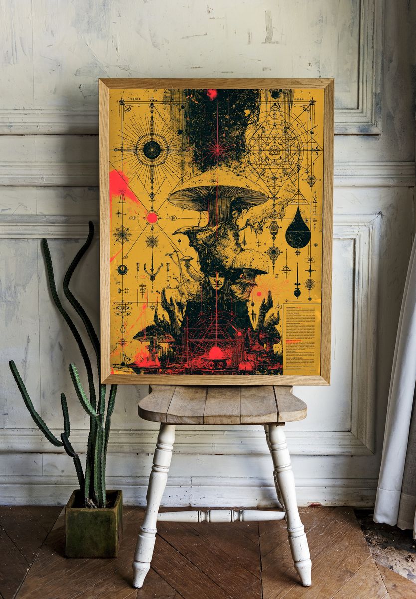 Surreal Mushroom Alchemy Print. — room view 1