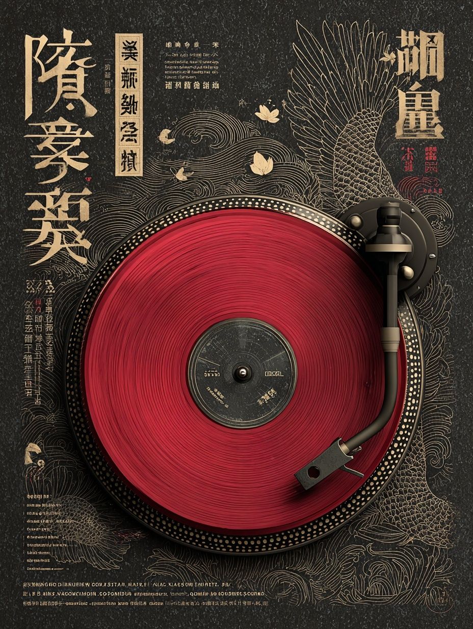 Japanese Vinyl Turntable Illustration Poster. poster — illustration art