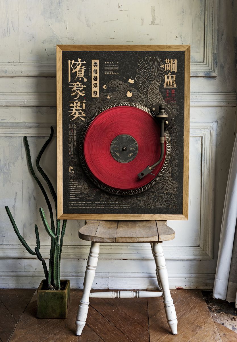 Japanese Vinyl Turntable Illustration Poster. room preview