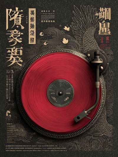 Japanese Vinyl Turntable Illustration Poster. poster